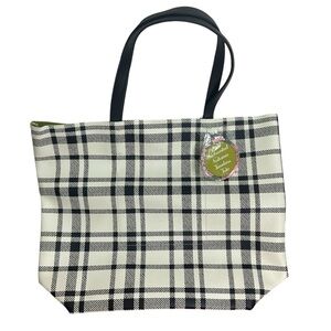 Plaid Timeless Tote Bag Black Ivory Check Structured Shopper PVC Coated Classic.